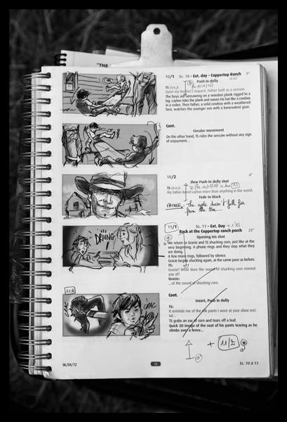 Le storyboard dessiné par Maxime Rebière.